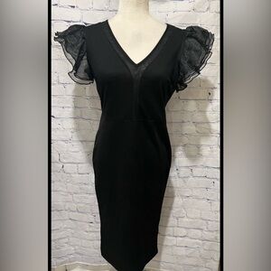 Interrupted Black Ladies Tulle Sleeve Dress - Size Medium